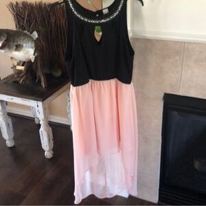 Flirty Fun High-Low Dress In Black and Pink (Size XL)